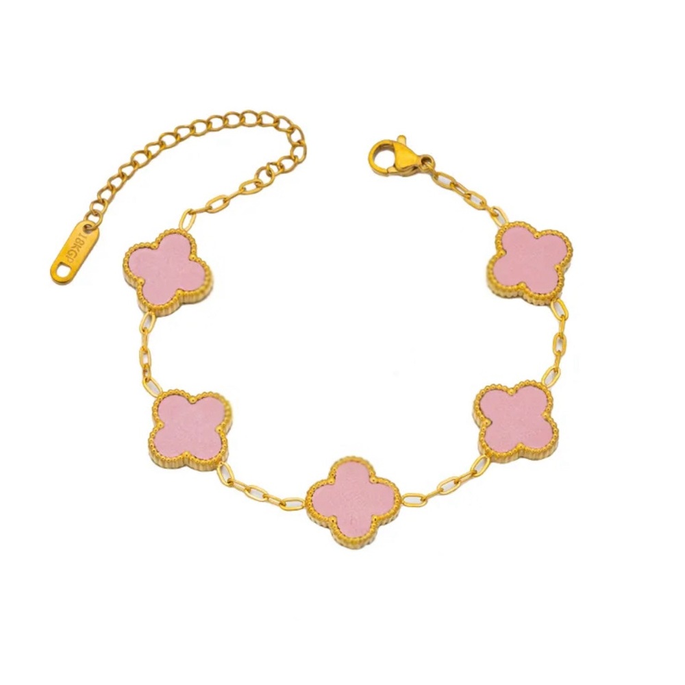 Gold Plated Double Sided Pink Clover Bracelet